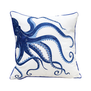 Blue Octopus  Embroidered Indoor Outdoor Pillow