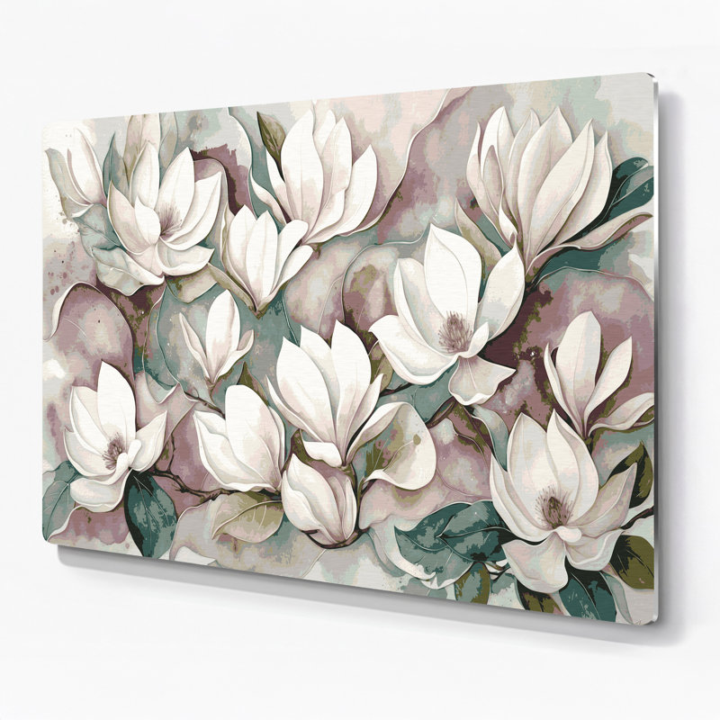 Art mural en métal botanique gris magnolia, H 16 po x l 20 po