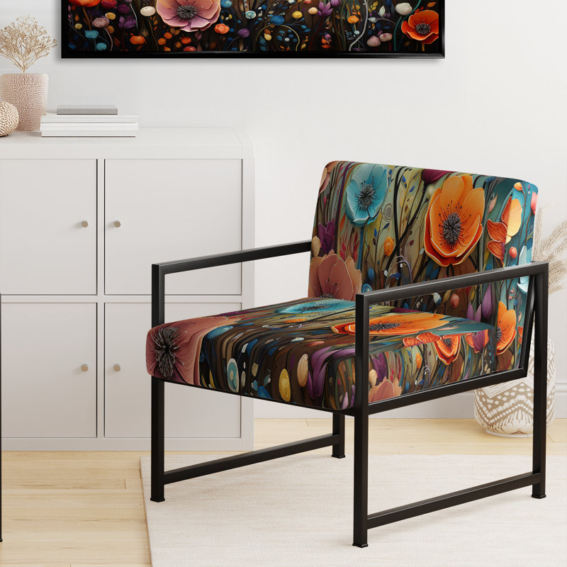 Chaise d'appoint rembourrée Floral, Noir