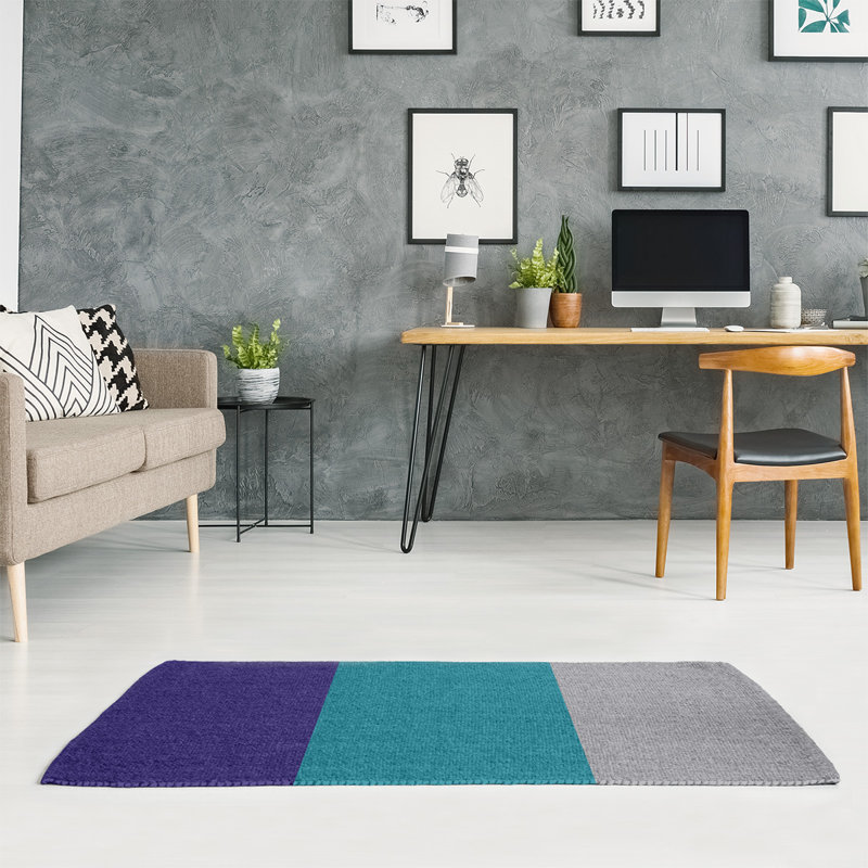 Tapis mauve foncé/bleu/vert/gris rayé, Rectangle 5 pi x 7 pi