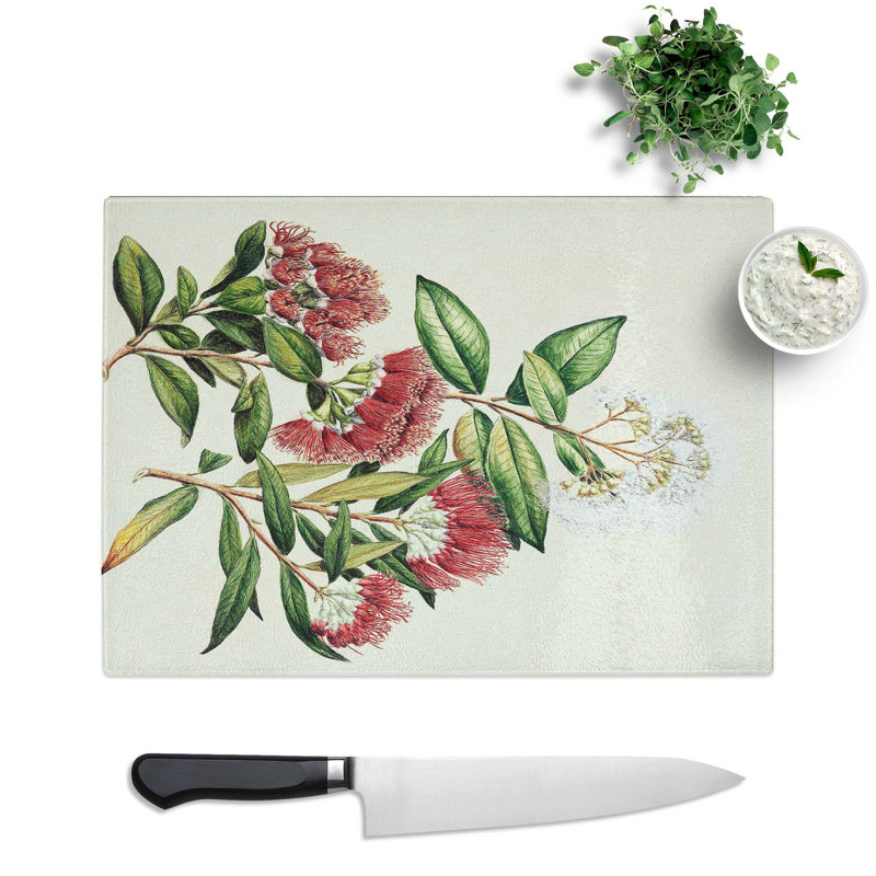 Tempered Glass Rata Flowers by Sarah Featon Chopping Board, 28.5 cm x 20 cm