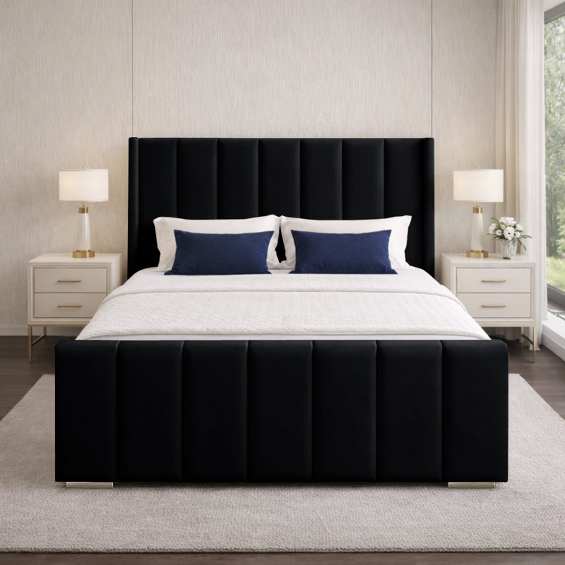 Premium Luxury Wingback Panel Bed Frame, Black, Super King (6')
