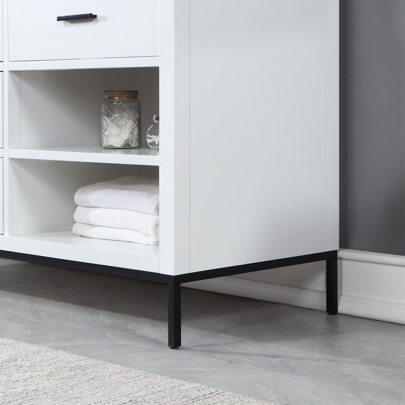 Ensemble de meuble-lavabo double 60 po avec miroir Adaire, Noir mat, Blanc