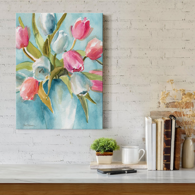 «Today's Tulips II» par Carol Robinson - reproduction d'art sur toile tendue, H 12 po x l 8 po x P 1 po