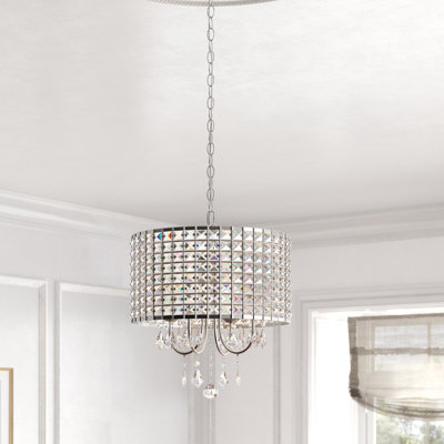 Lustre cylindrique unique à 4 lumières avec accents de cristal Lela