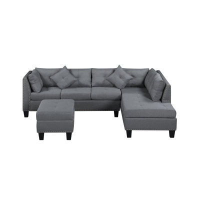 Modern Sofa 104.5" Upholstered Sofa,Chaise & Ottoman , Gray