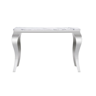 46.85" Marble Console Table, Luxury Long Narrow Console Entryway Table Hallway Table with Stainless Steel Base and Faux Marble Tabletop, Modern Sofa Table for Living Room