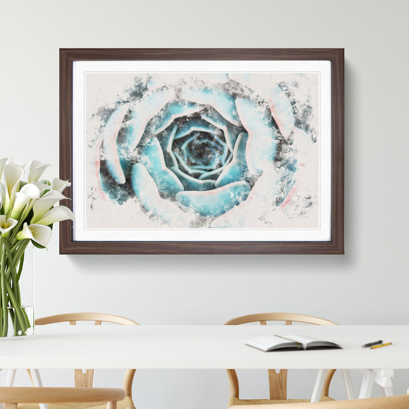 Pink & Green Succulent Plant - Framed Print, 24cm H x 33cm W x 2cm D, Walnut Framed