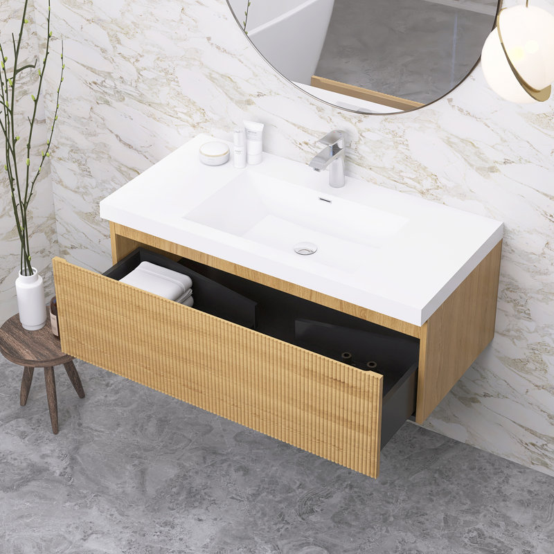 Meuble-lavabo moderne à rayures avec lavabo simple, 42"