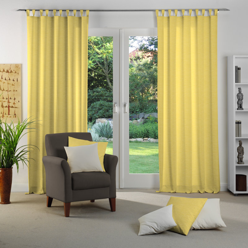 Polyacrylic Opaque Tab Top Curtain Panel, 132cm Width x 355cm Drop, Yellow