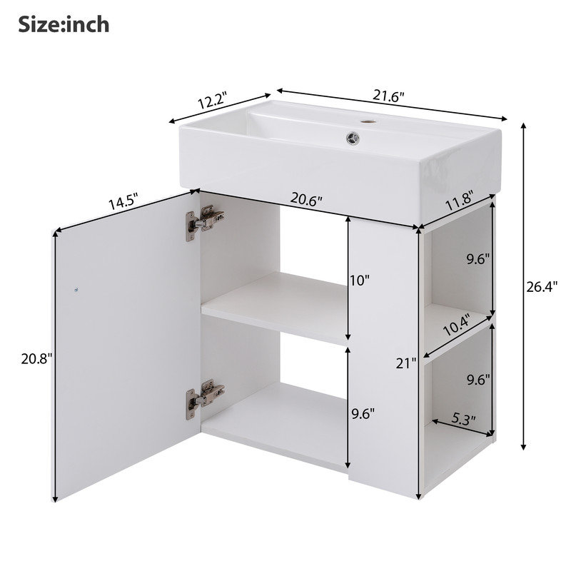 Adiy 21.6 " W Free Standing Wall Mounted Single Double Single Vanity Bathroom Vanity With Ceramic Top