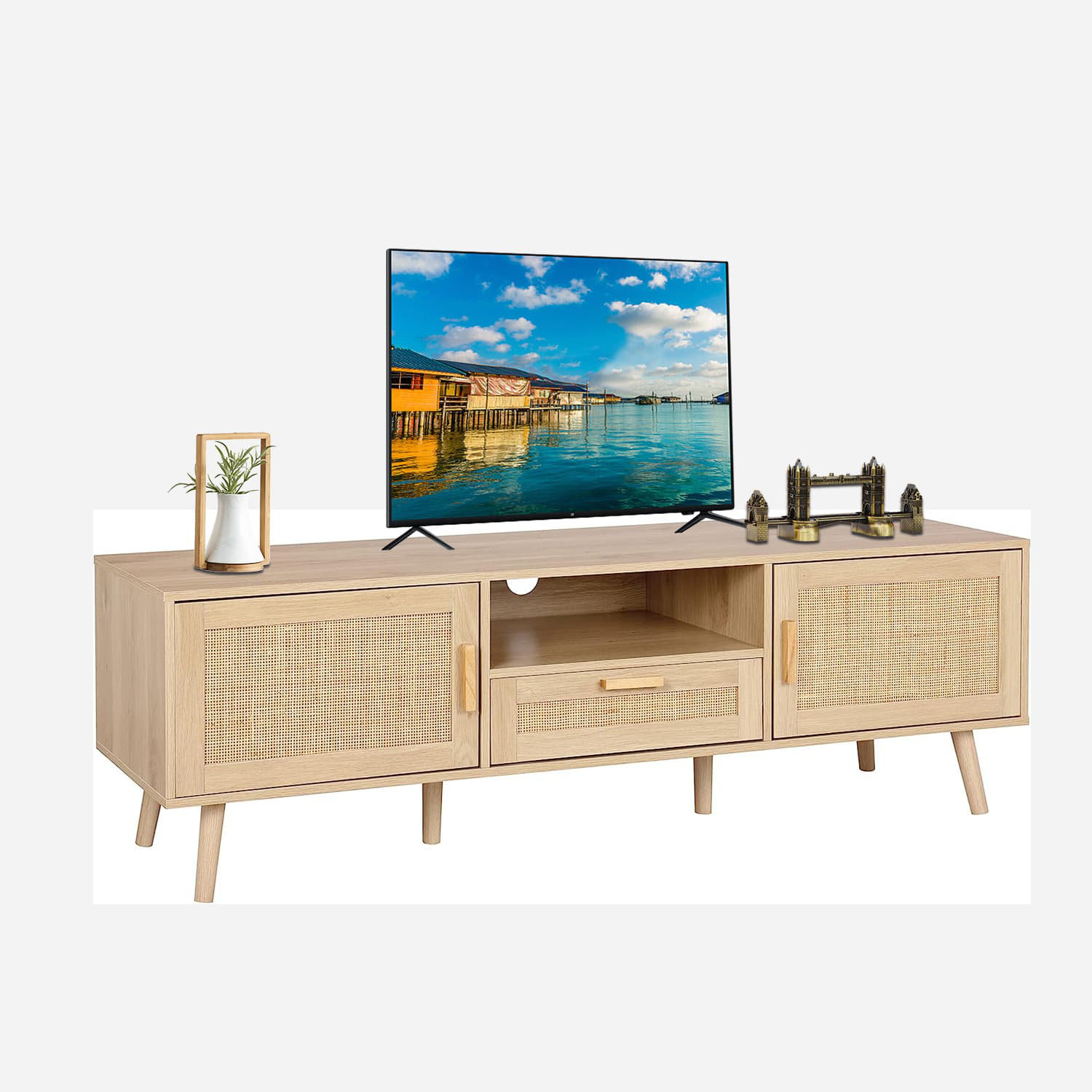 Oliver TV Stand To Place TV, TV Console, 2 Handcrafted Trim