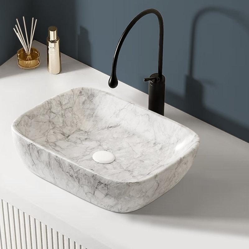 Lavabo de salle de bain en céramique 19 po sans armoire, marbre blanc Volakas