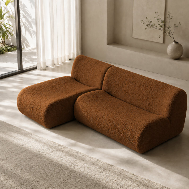 Causeuse modulaire incurvée de 92 po avec méridienne incurvée et assise profonde, sans assemblage, Teddy - brun