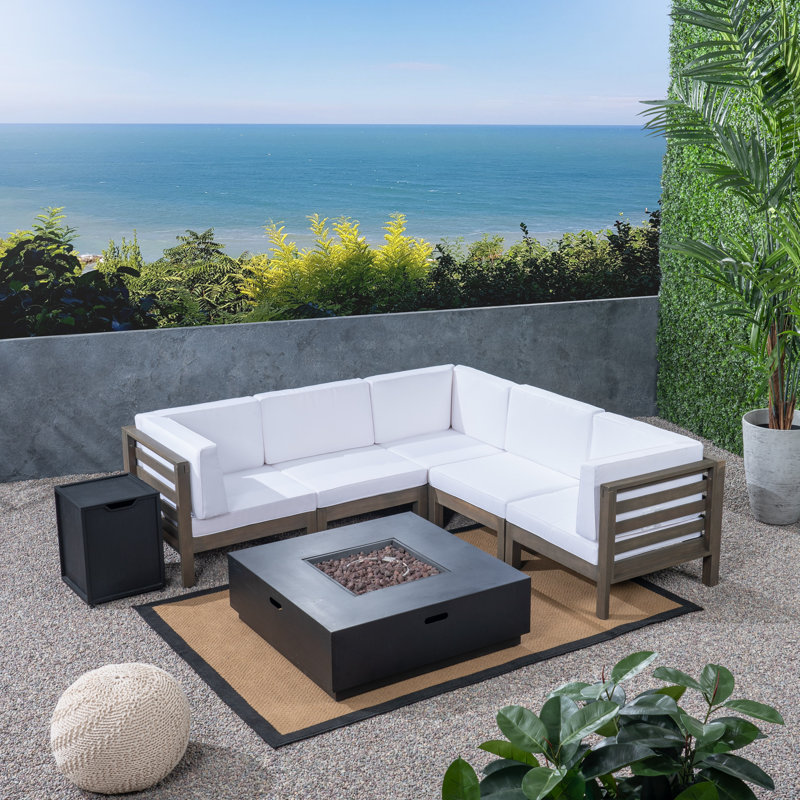 5 - Person Modular Patio Conversation Set with Cushions, Gray Frame / White Cushion