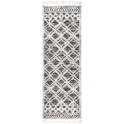 Rachelle Moroccan Tasseled Power Loom Performance Gray/White Rug