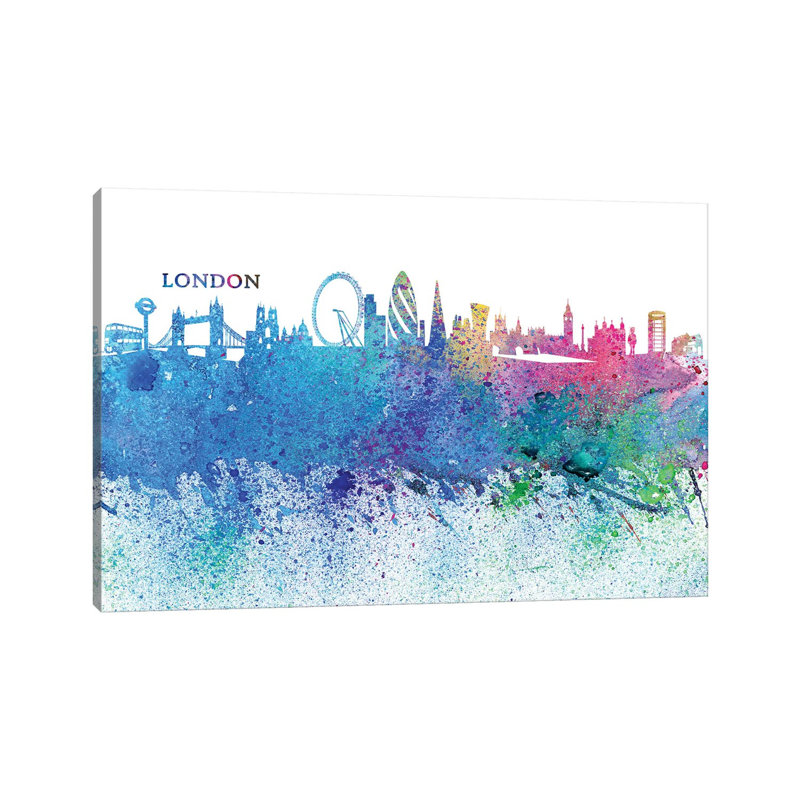 London England Skyline Silhouette Impressionistic Splash by Markus & Martina Bleichner - Wrapped Canvas Gallery-Wrapped Canvas Giclée
