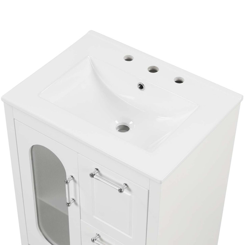 Meuble-lavabo moderne avec lavabo en céramique lisse, meuble-lavabo avec tiroirs et tablette réglable, armoire d'appoint