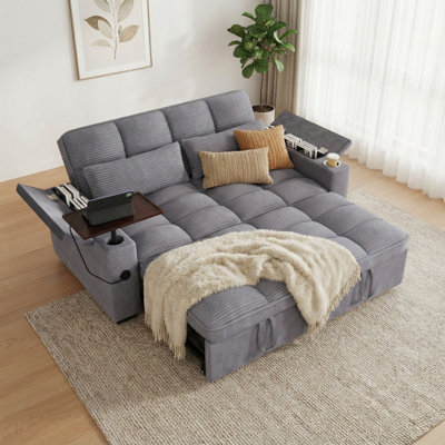 65'' Wide 3-in-1 Convertible Sleeper Sofa with Side Table
