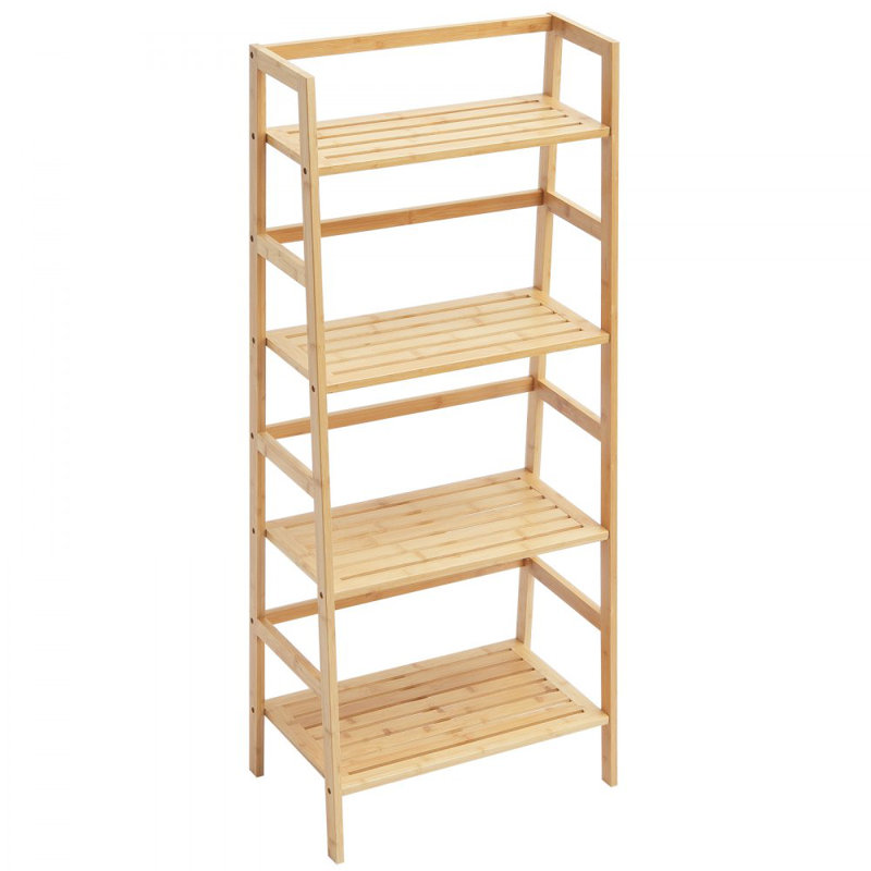 4-Tier Bamboo Ladder Shelf, Rattan Shelf, Trapezoid Open Bookcase, Display Storage Rack Organizer, Freestanding Flower Plant Stand, Ladder Bookshelf Ideal for Bathroom, Bedroom, Office, Study, Natural