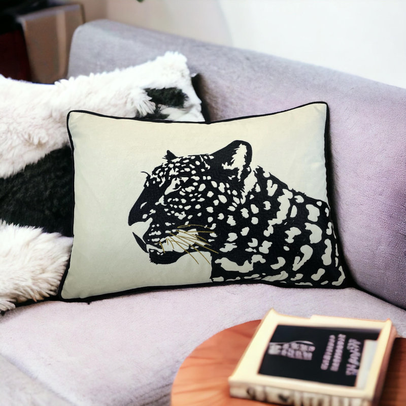 Housse de coussin lombaire en velours, Noir / blanc