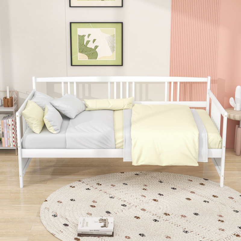 Lit de jour simple en bois avec lattes, Blanc