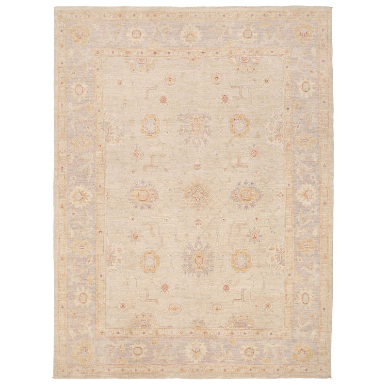 Tapis zone de 2 laine noué la oushak ivoire/gris 8 pi x 10 pi one-of-kind Vegetable Dye