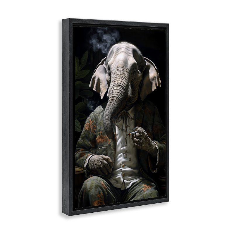 Toile flottante encadrée «Elephant Smoking» par r3darch0n, H 25 po x l 17 po, Cadre flottant noir de jais