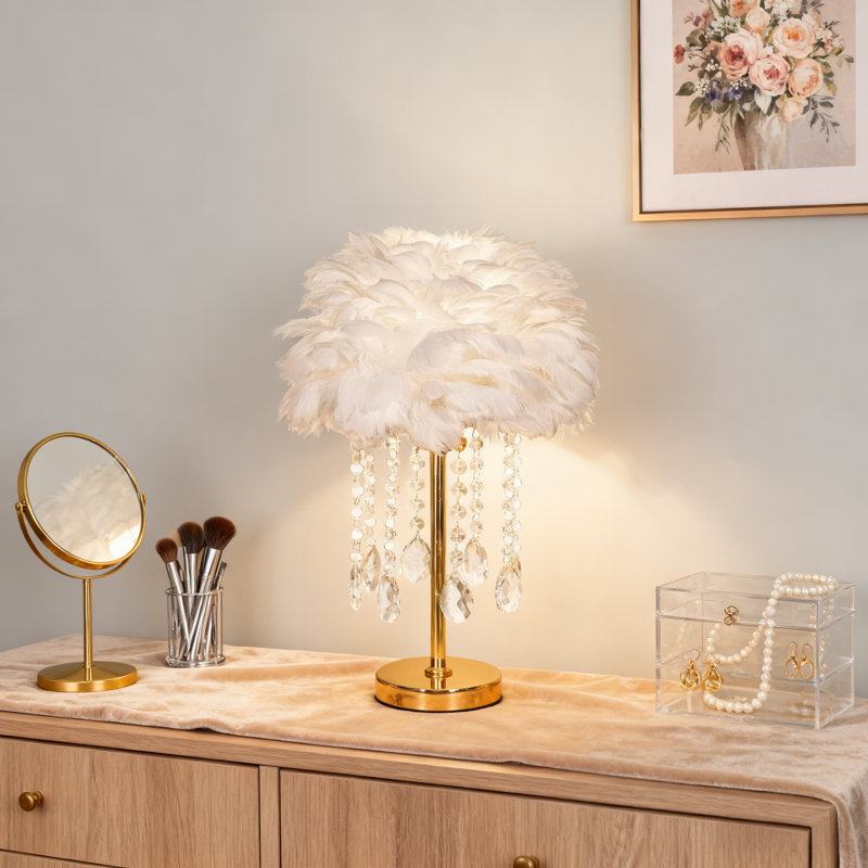 9.8-inch Feather Crystal Table Lamp, White