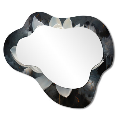 Boho Wavy Wall Mirror – Serenity Blossom Lotus, Metal Print
