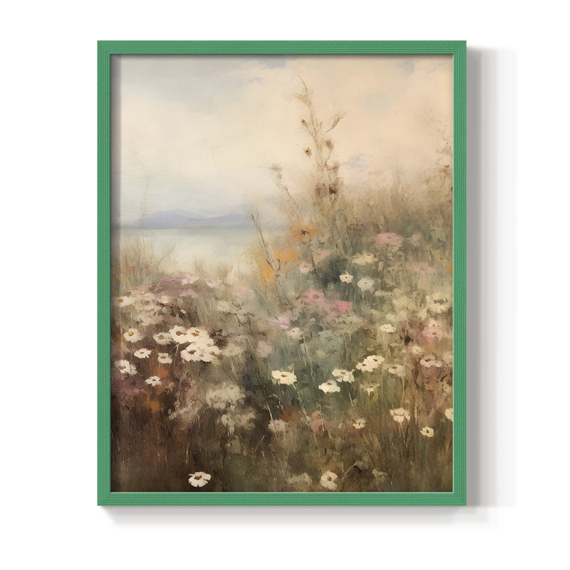 Impression florale vintage encadrée XLV III - bois massif, H 21 po x l 17 po, Vert