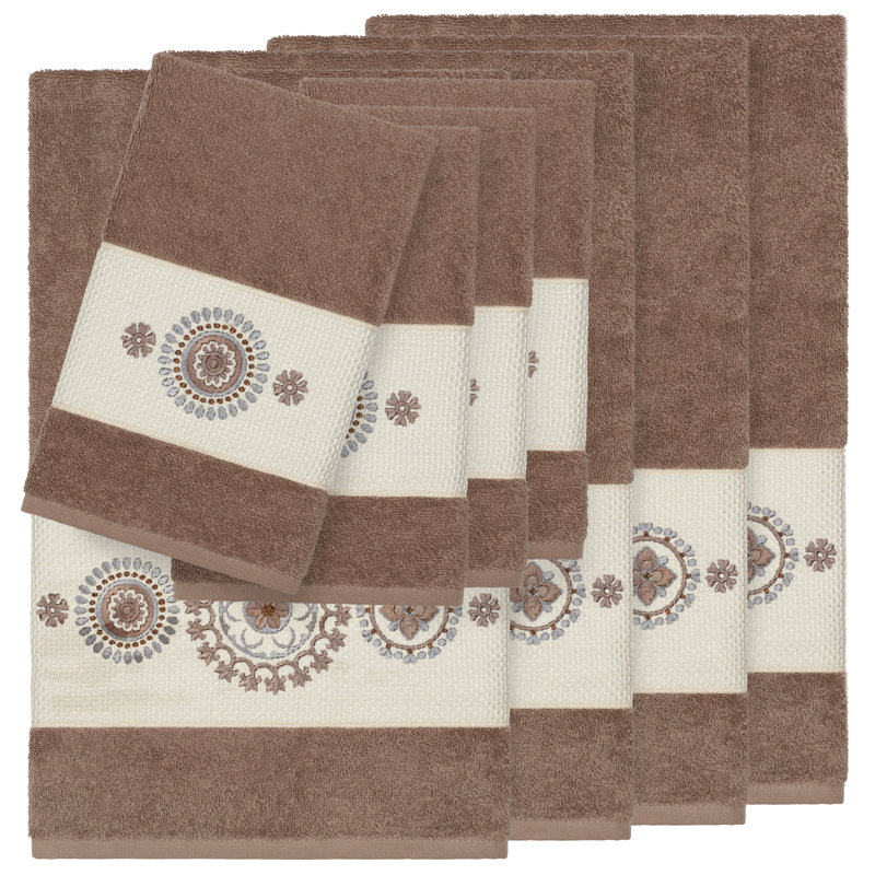 Isabella 100% Turkish Cotton Embellished 8 Piece Towel Set, Latte