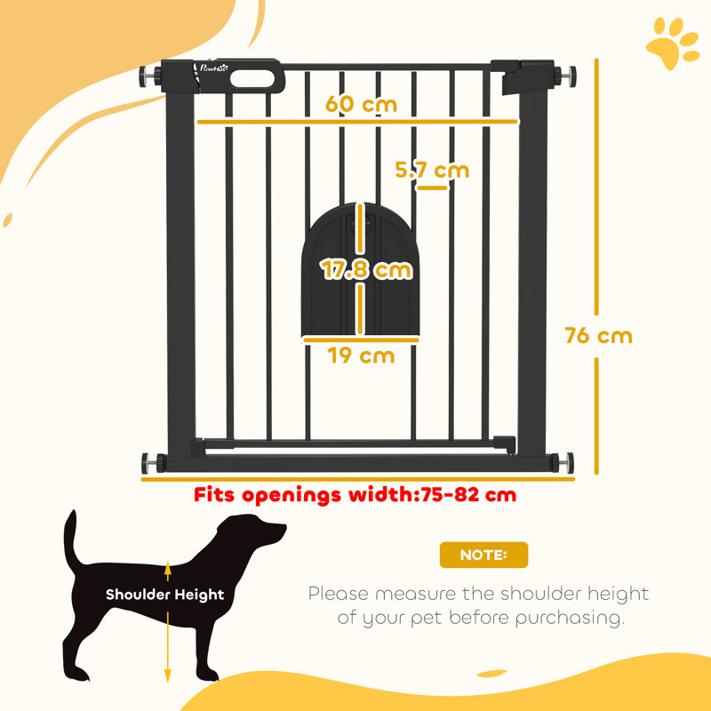 Pet Safety Gate Pressure Fit Stair with Small Door Double Locking, 82cm W