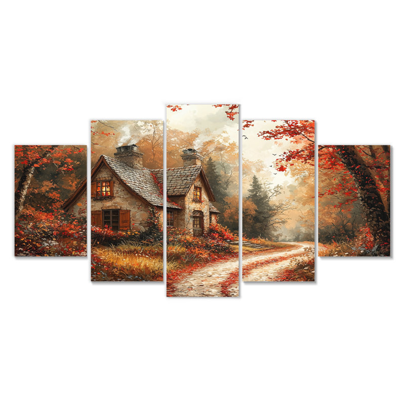 «Cottage in the Autumn Woods II» - décoration murale campagne - art mural campagne