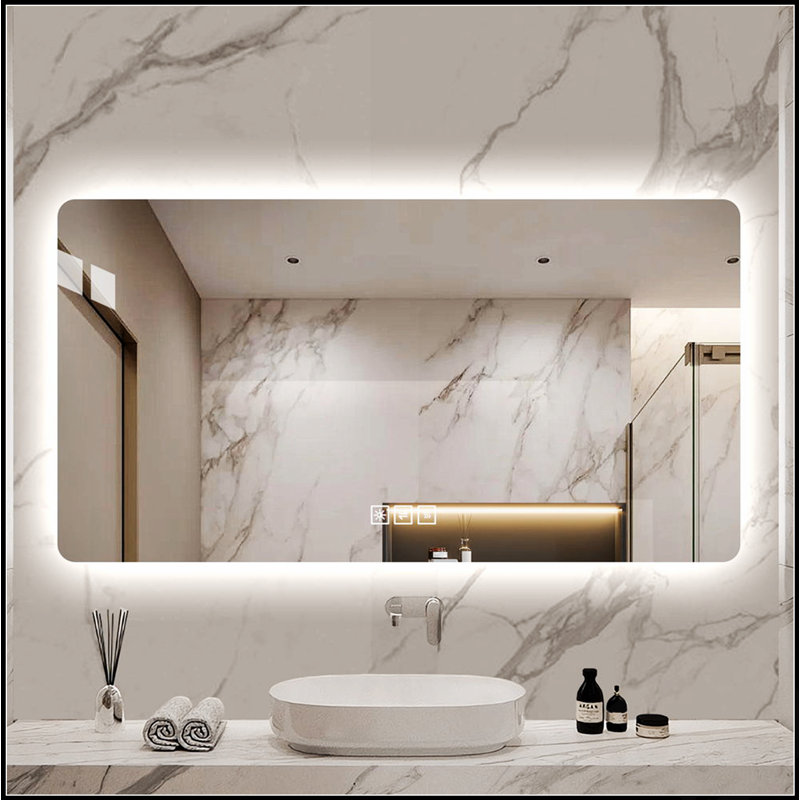 Miroir de salle de bain à DEL 48 x 24 po avec finition résistante à la corrosion, éclairage à intensité variable tricolore et fonction de désembuage à une touche