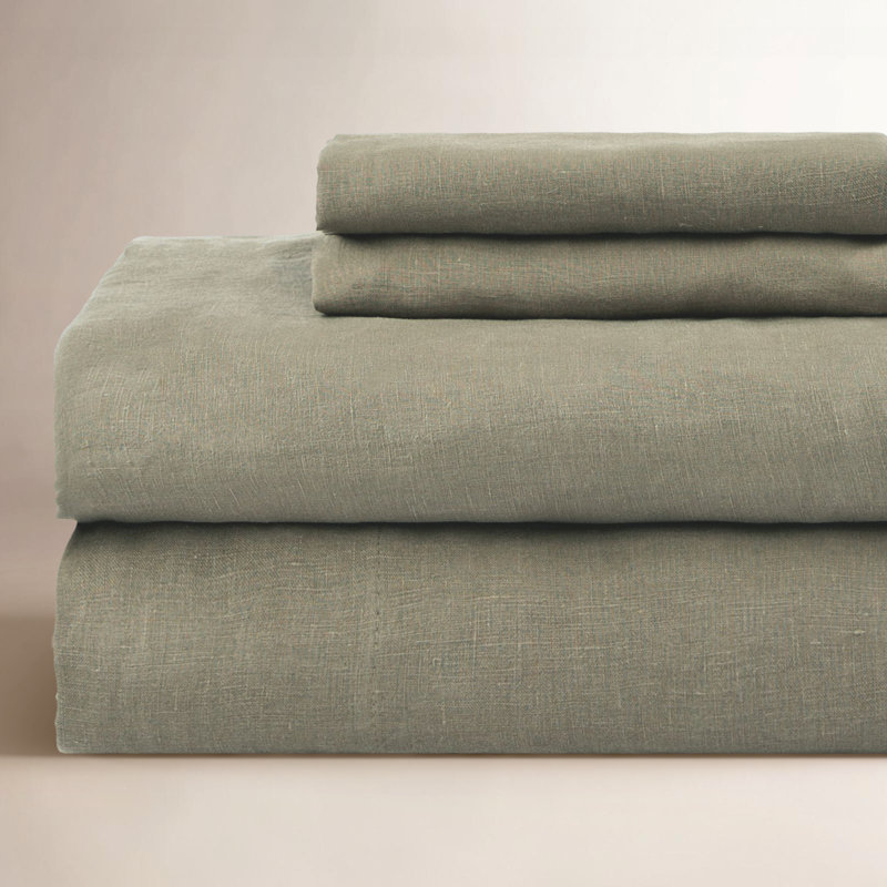 100% French Linen Sheet Set, Moss, Full Sheet Set with 2 Pillowcases