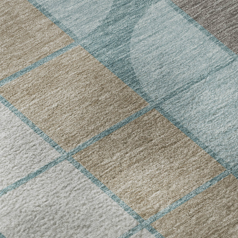 Premium Machine Washable Mayfield AMF2418 Geometric Rug, Teal, 2'6" x 3'10"