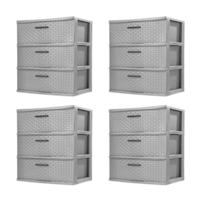 Tour de rangement 3 tiroirs Sterilite, organisateur de tissage en plastique, ciment, paquet de 4