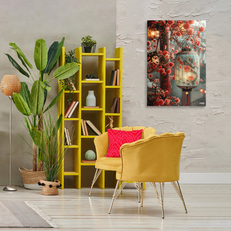 «Florals with Asian Motif», art mural sur toile par Roozbeh Bahramali, H 36 po x l 24 po