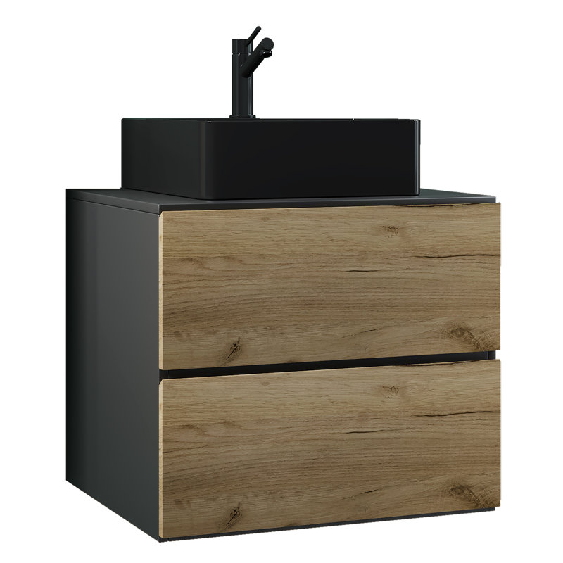 Aminia Bathroom Vanity with Basin, Black and wood