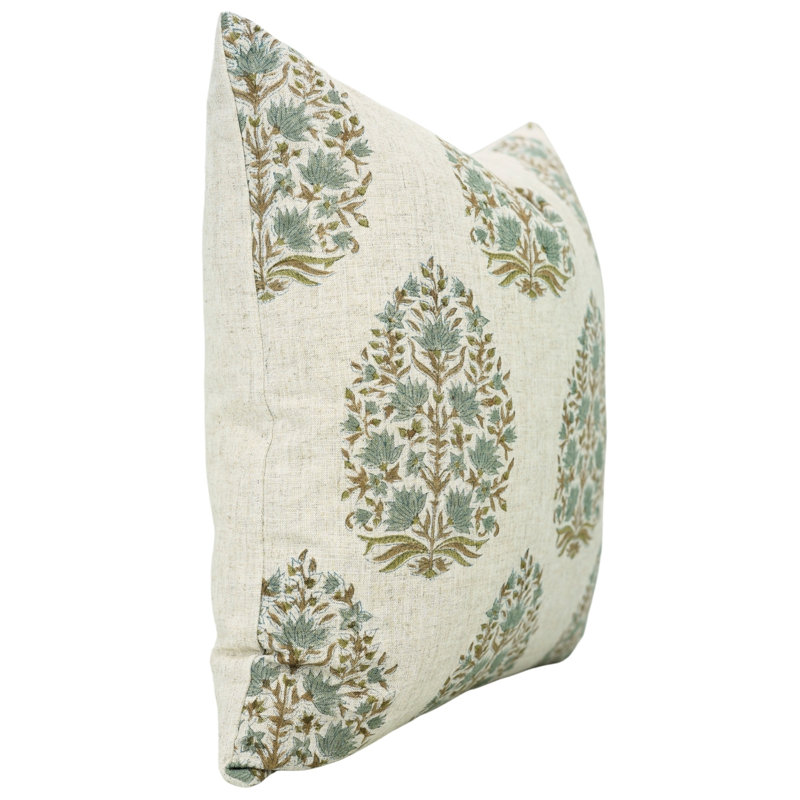 Coussin décoratif en lin viscoélastique vert clair fabriqué à la main Fabividine Kumud, 18 x 18 po, H 18 po x l 18 po, Square