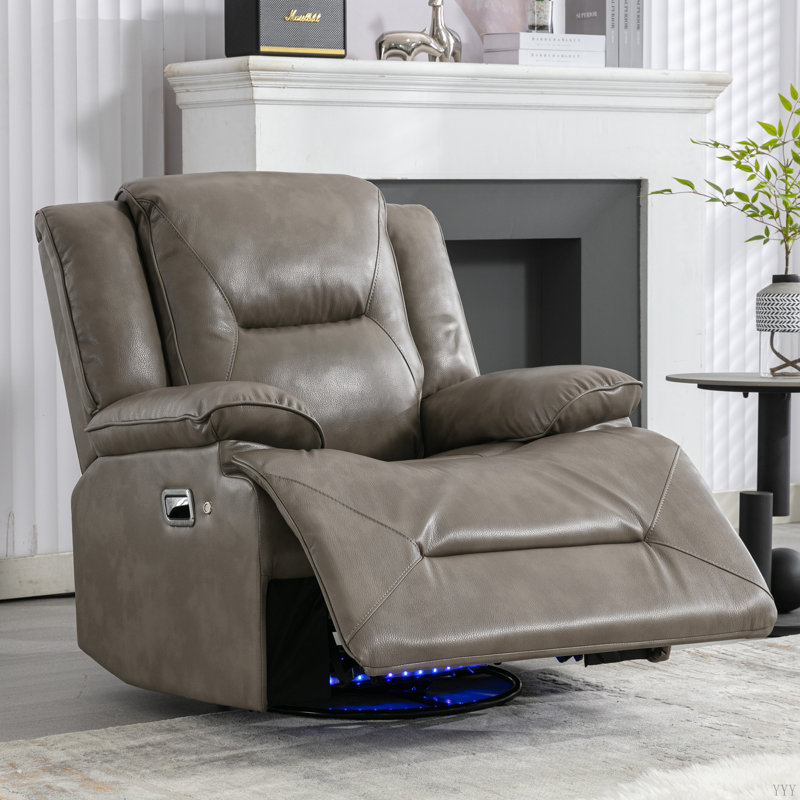 Fauteuil inclinable manuel et pivotant à 360 ° avec bande lumineuse à DEL pour salon, chambre à coucher, gris, Gris