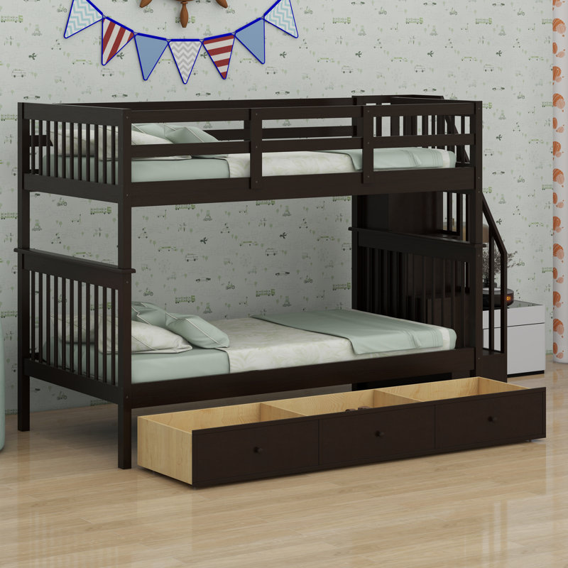 Lit superposé avec trois tiroirs pour la chambre à coucher, Espresso