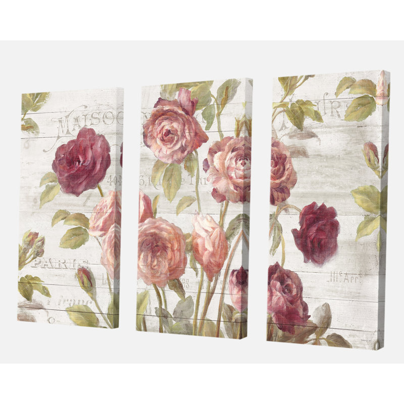 Ensemble d'art mural rose sur toile, décor botanique de ferme française - Roses françaises I, H 40 po x l 60 po x P 1 po