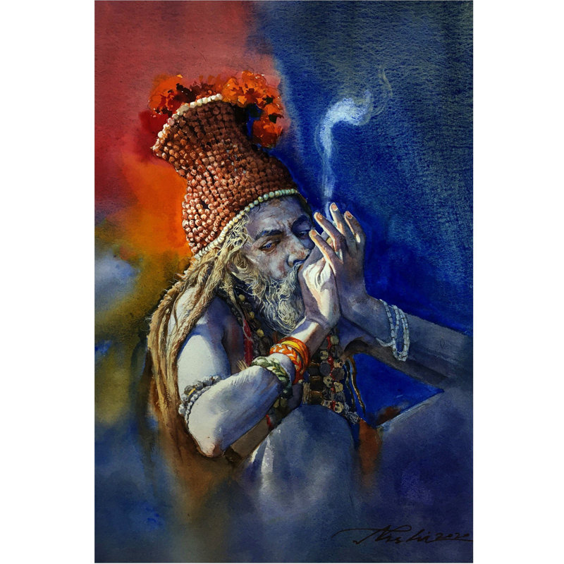 Perdus - Le Saint Aghori | Aquarelle sur papier | Nishikant Palande