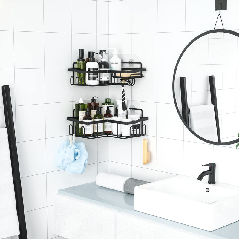 Newcastle Adhesive Stainless Steel Shower Shelf, Black