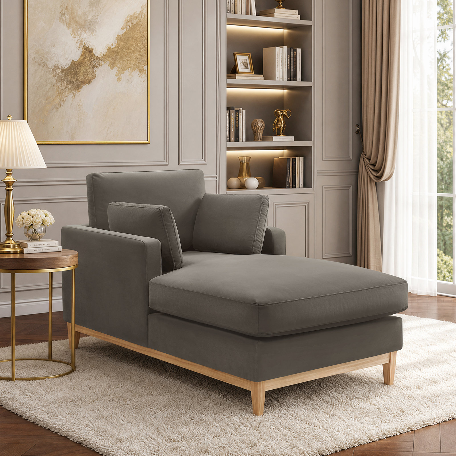 Velvet Upholstered Chaise Lounge, Java