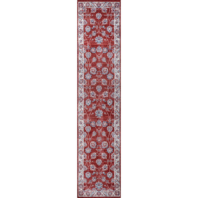 Tapis traditionnel rouge / ivoire Fenske, Tapis de couloir 2 pi 2 po x 8 pi