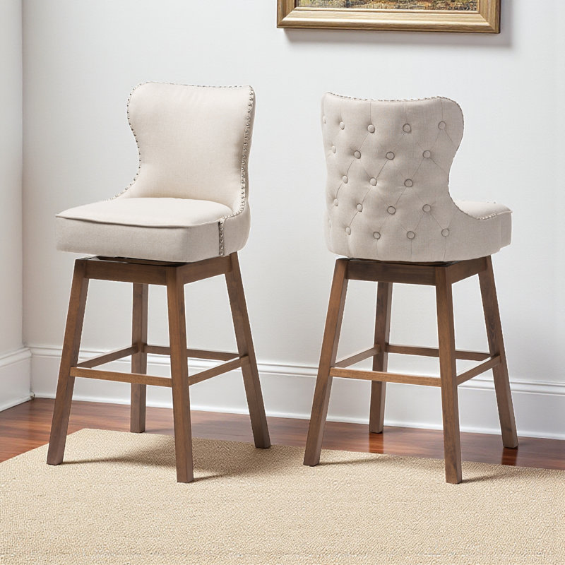 Carlesia Swivel Solid Wood Beige Upholstered Counter Stool, 44.49'' H X 21.46'' W X 21.85'' D, Beige