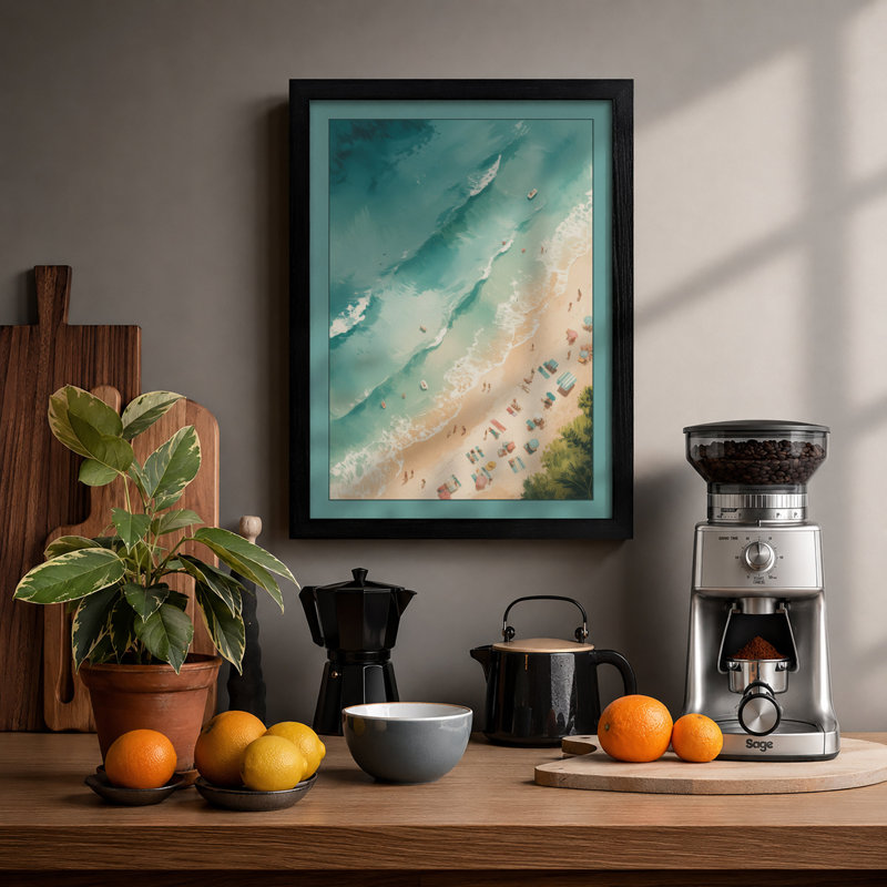 Beach From Above Coastal - Print, A2 - 59.4 x 42.0 cm, Black